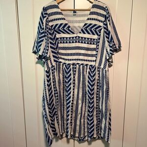 Old Navy Navy and White Geometric Midi Dress